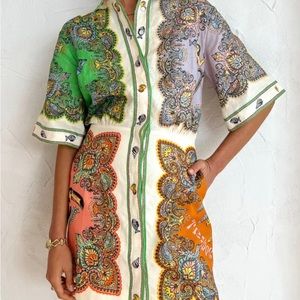 ALEMAIS Trippy Troppo Printed Linen Mini Dress